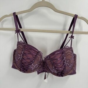Adore Me Women's Kimmy Push Up Balconette Bra Purple Corset 34D